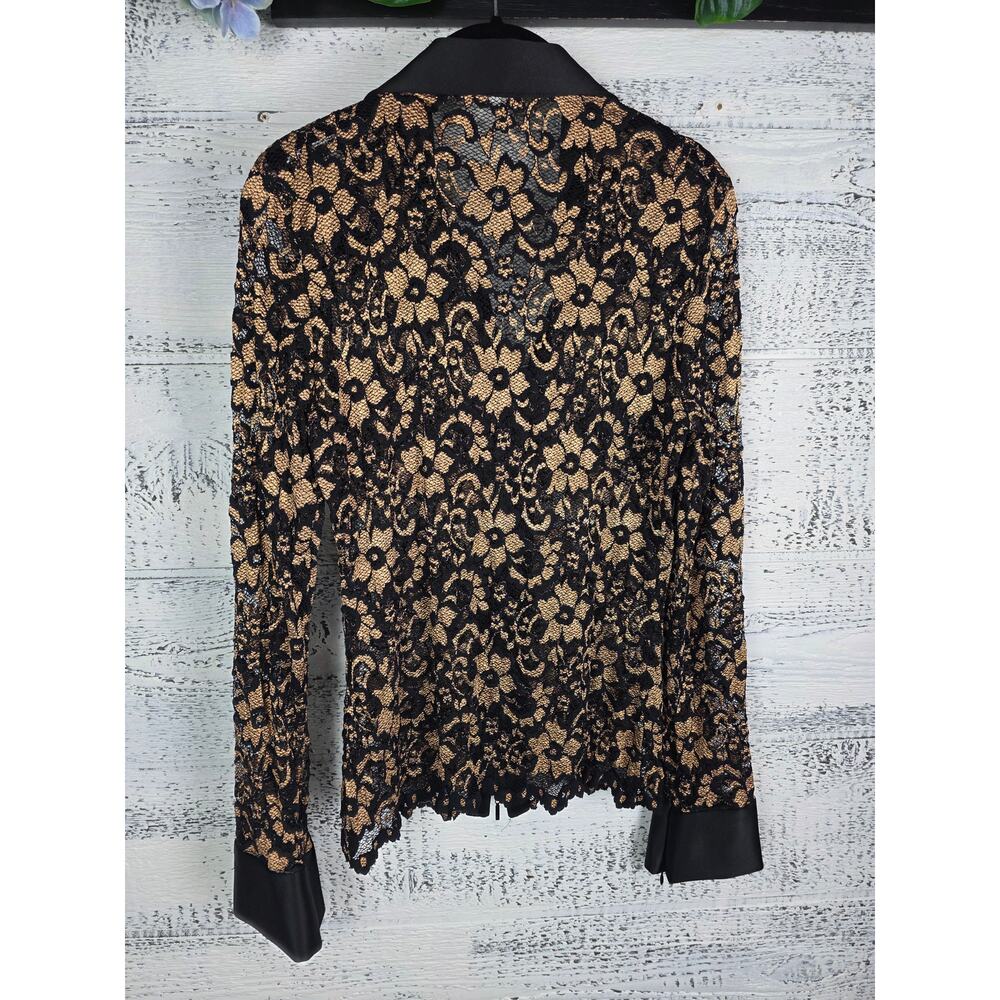 Vtg Cache Black Gold Metallic Floral Lace Zip Front Top Cardigan L EUC USA - Picture 7 of 10